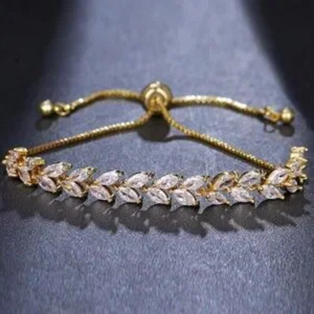 14K Gold Plated Diamond Leaf Bracelet